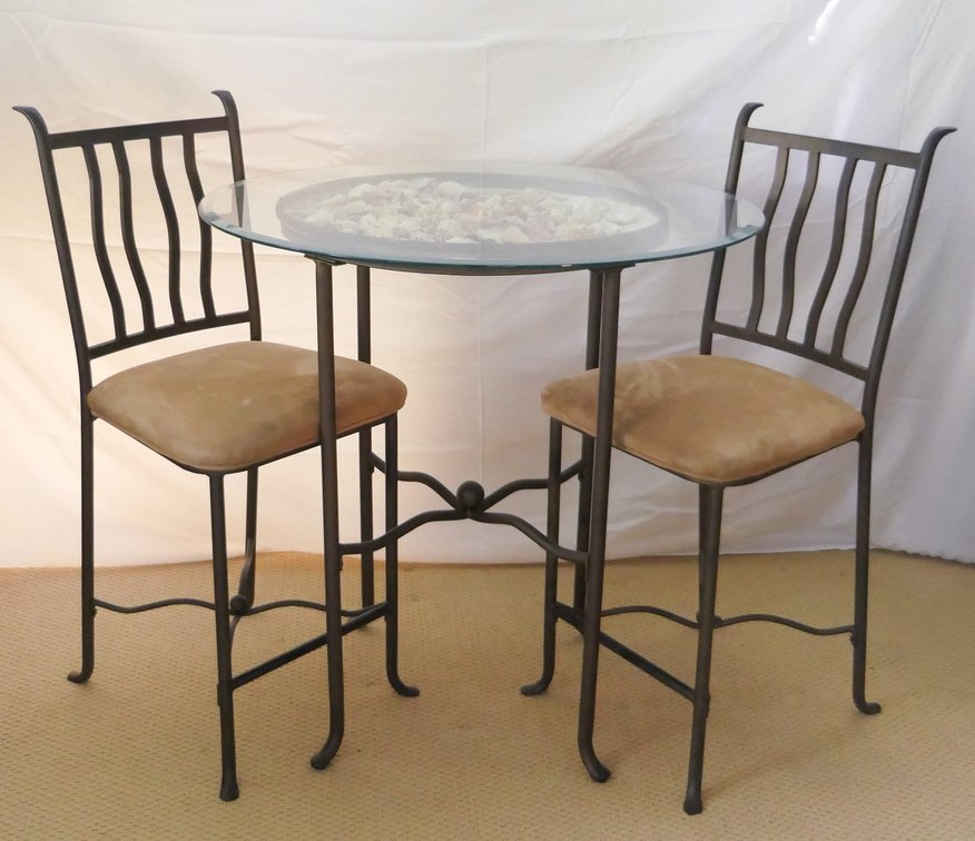 Glass Top Shell Bistro Table and Two Chairs