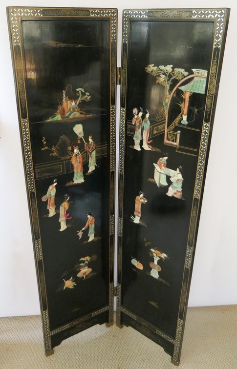 Two Panel Chinoiserie Wood Screen