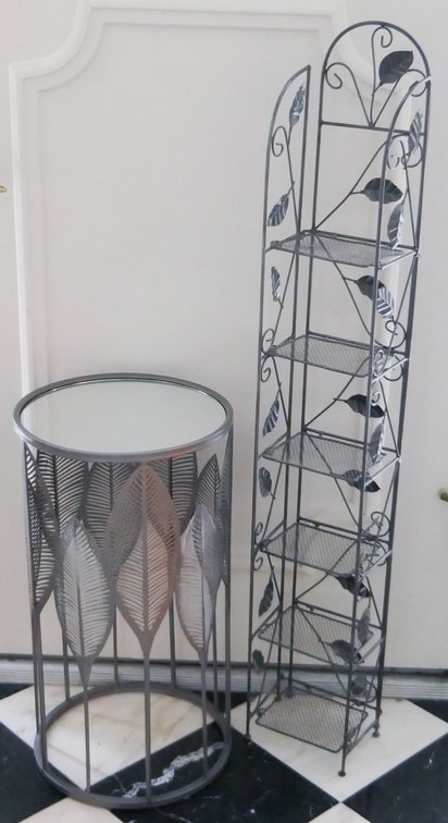 Two Metal Accent Tables with Leaf Designs