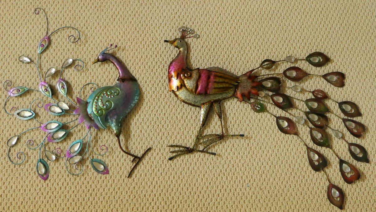 Two Metal Wall Art Peacocks