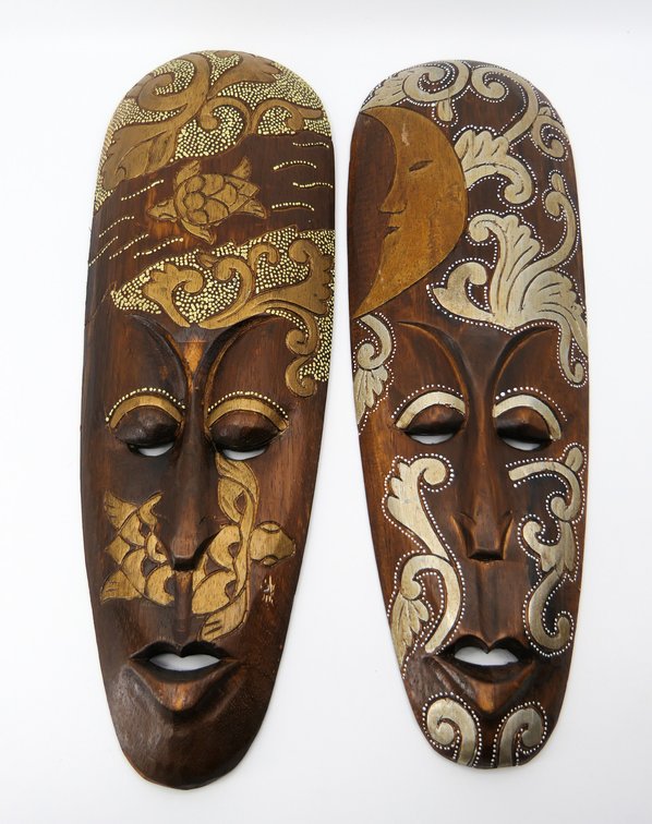 Two Gold Painted Wood Masks