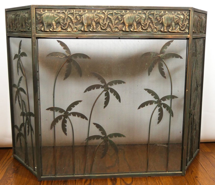 Elephant and Palm Tree Fireplace Screen