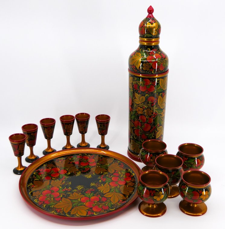 Vintage Khokhloma Laquerware Set