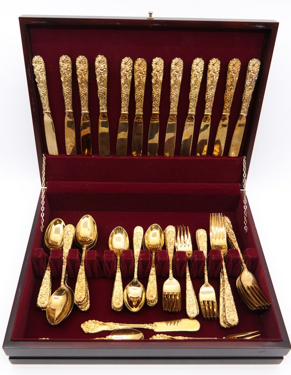 Service for Twelve Godinger Gold Toned Flatware