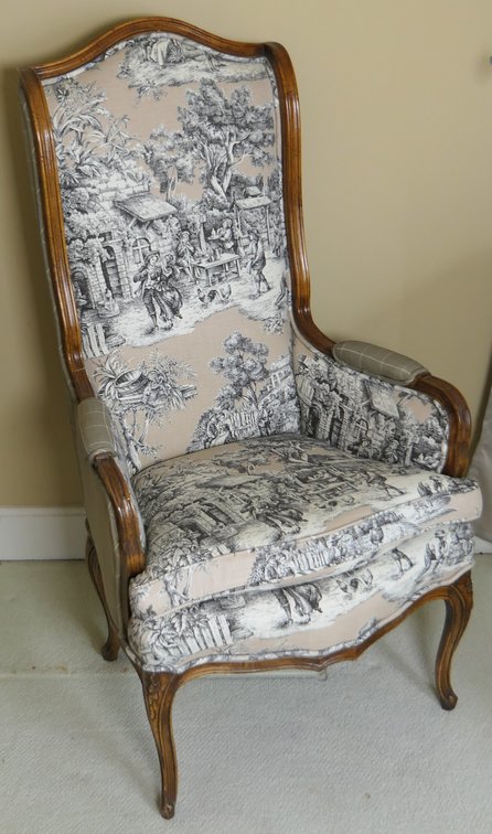 Wood Framed Armchair with Toile Upholstery