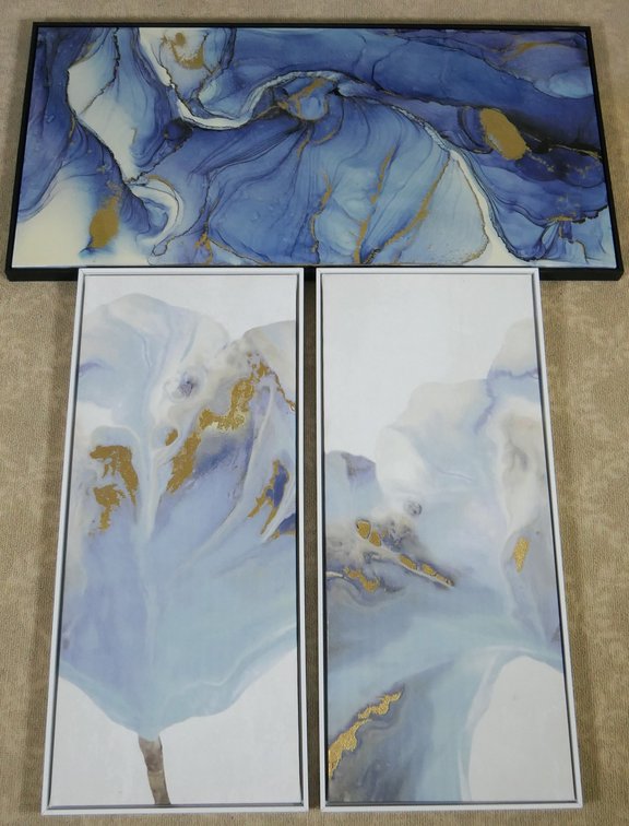 Three Blue Abstract Art Pieces
