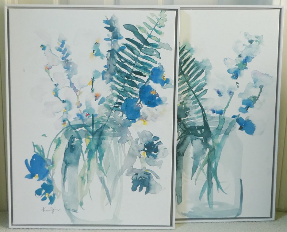 Two Blue Green Ferns on Canvas
