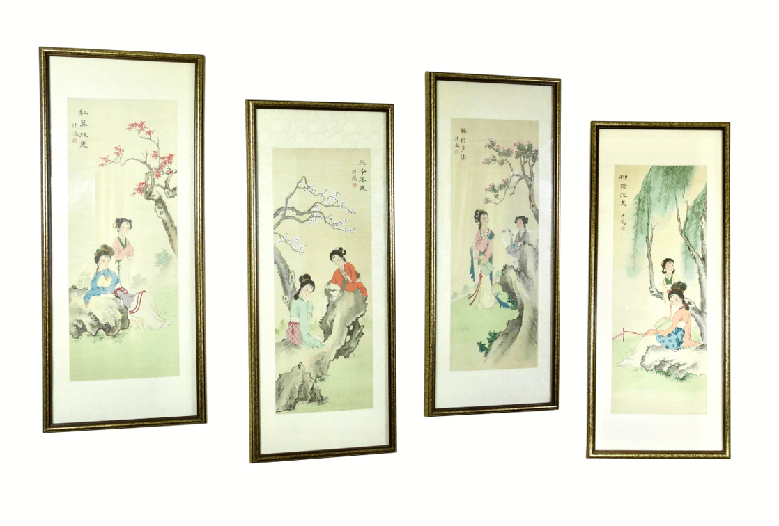 Asian Silk Painting Quadriptych