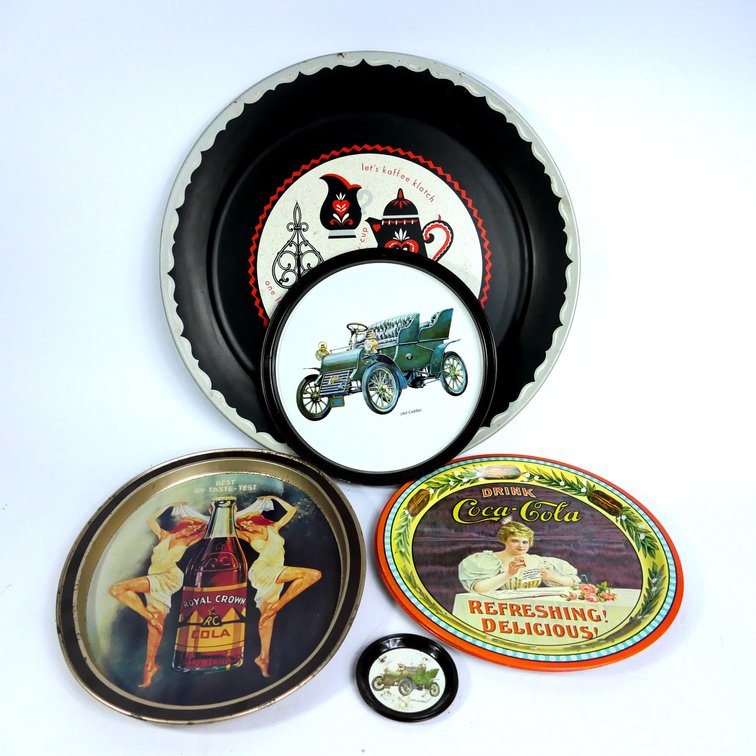 Five Tin Trays with Coasters