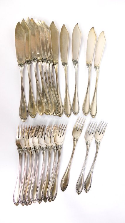 Twelve Silver Plate Fish Fork and Knife Sets