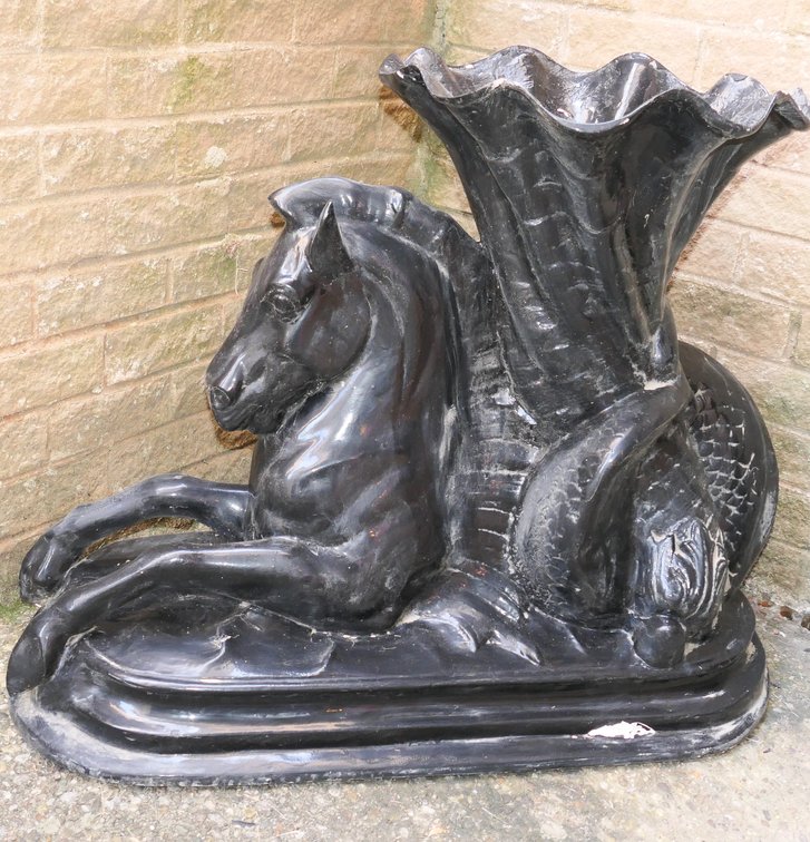 Large Plaster Hippocampus Mythological Sea Horse Sculpture