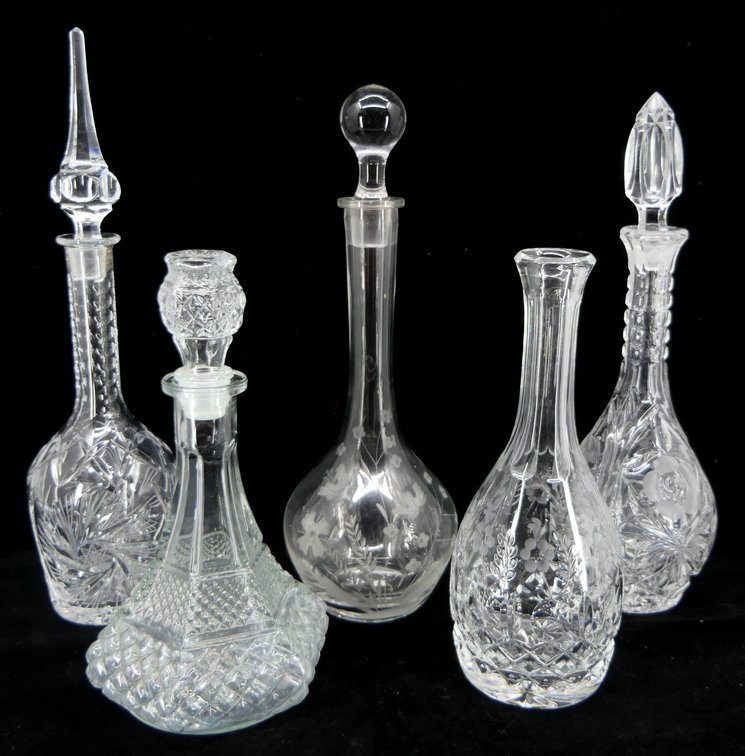 Five Clear Decanters