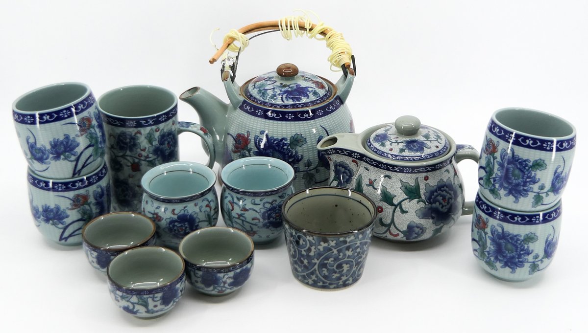 Blue and Gray Asian Tea Cups