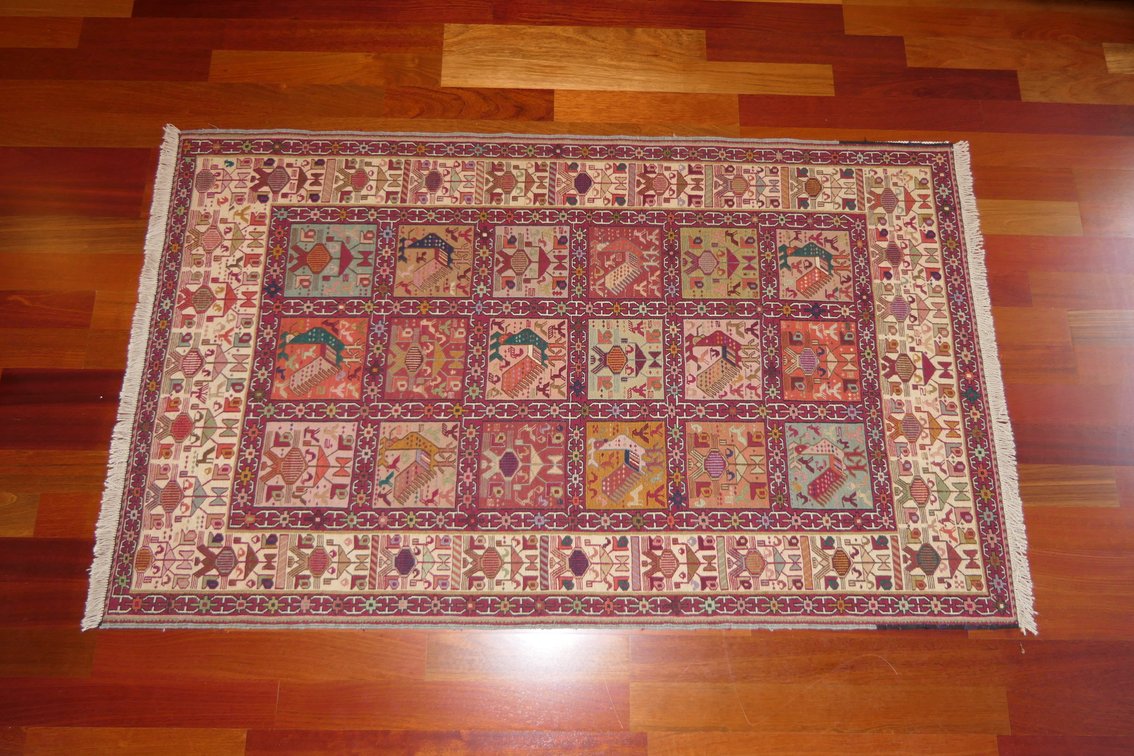 Wool Area Rug with Repeating Rooster Pattern
