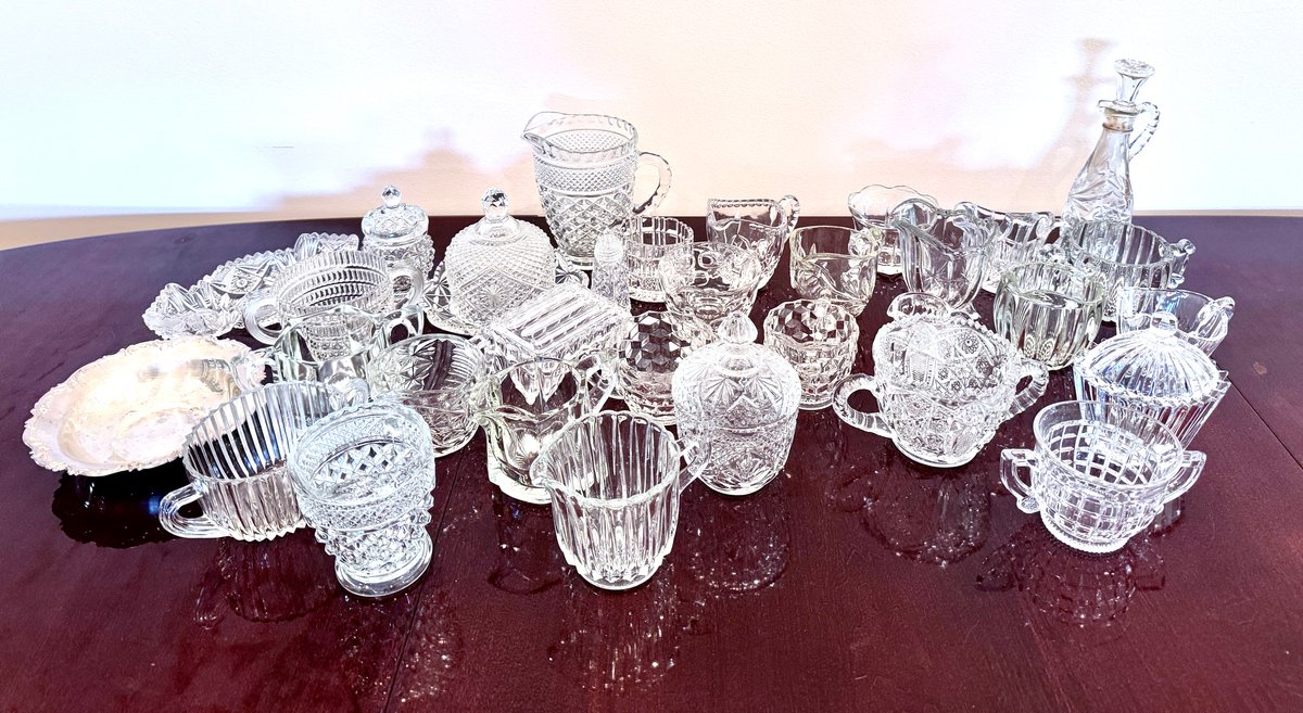 Collection of Clear Glass Sugar Bowls and Creamers