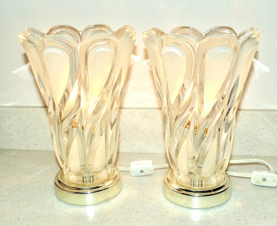 Pair of Glass Floral Table Lamps