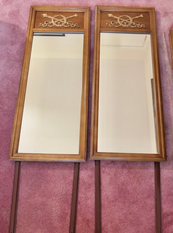 Walnut Finish Dresser Mirror Pair