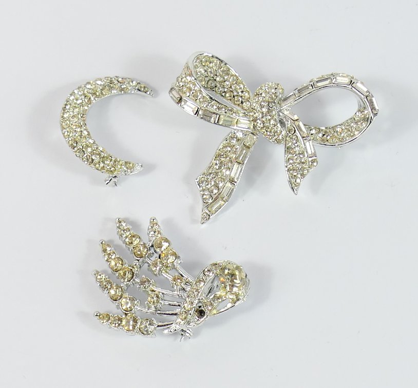 Three Rhinestone Brooches