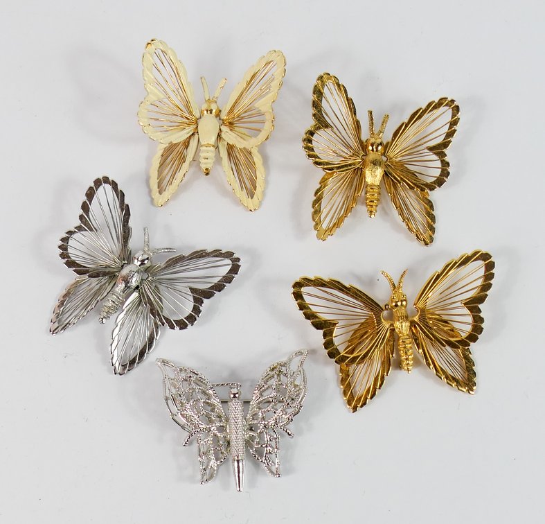 Five Monet Butterfly Pins