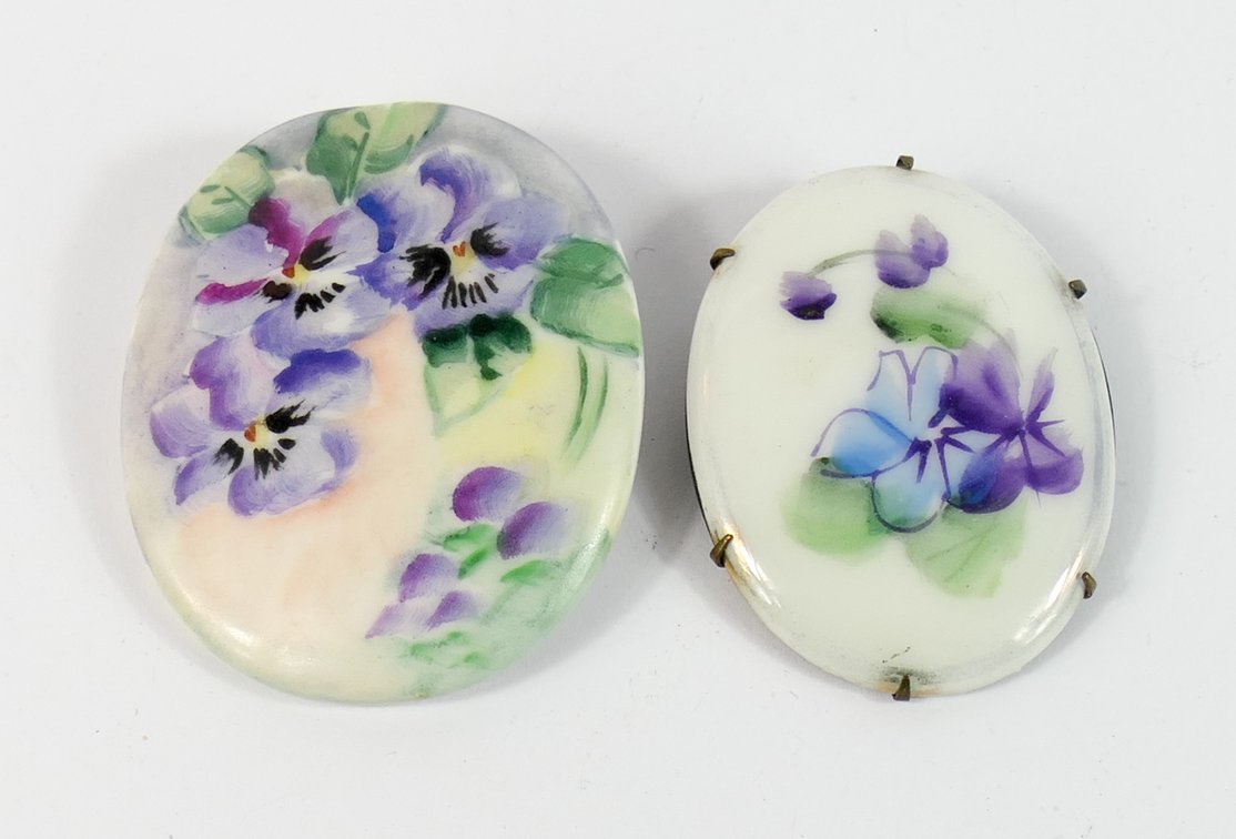 Two Porcelain Floral Brooches
