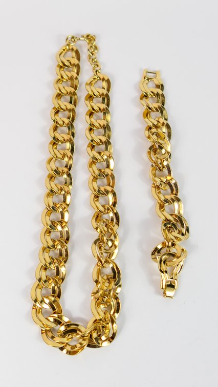 Monet Multi-link Necklace and Matching Gold tone Bracelet