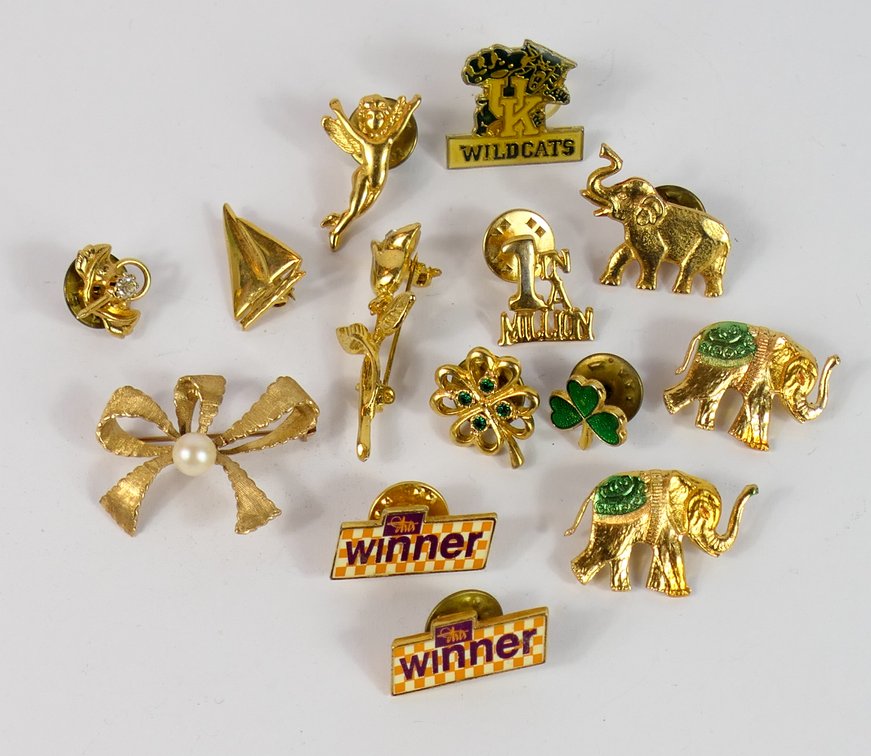Fourteen Gold Tone Pins