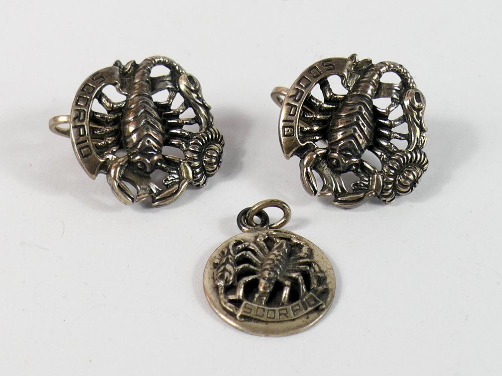 Sterling Silver Scorpio Pendant and Earrings