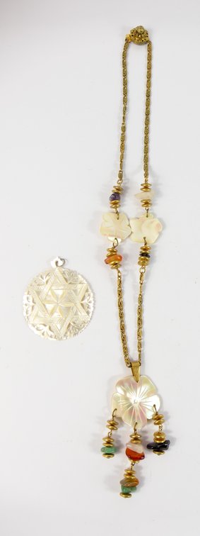 Carved Mother of Pearl Pendant and Necklace
