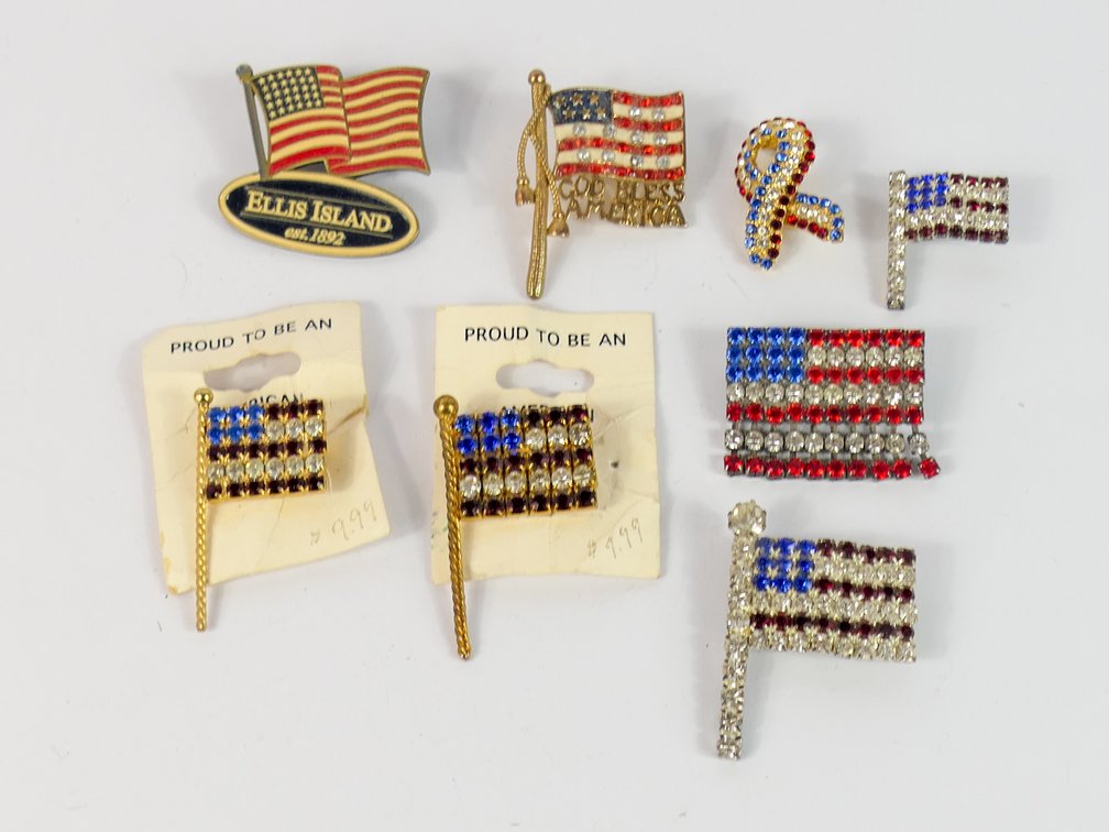 Assortment of Rhinestone Flag Pins