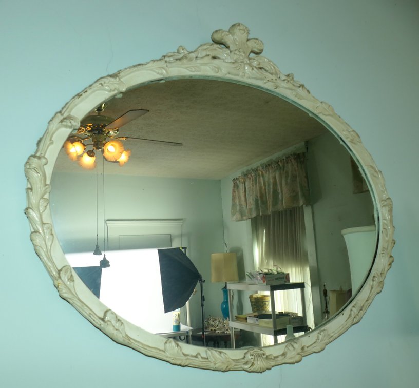 Ornate Vintage Oval Wood Framed Wall Mirror
