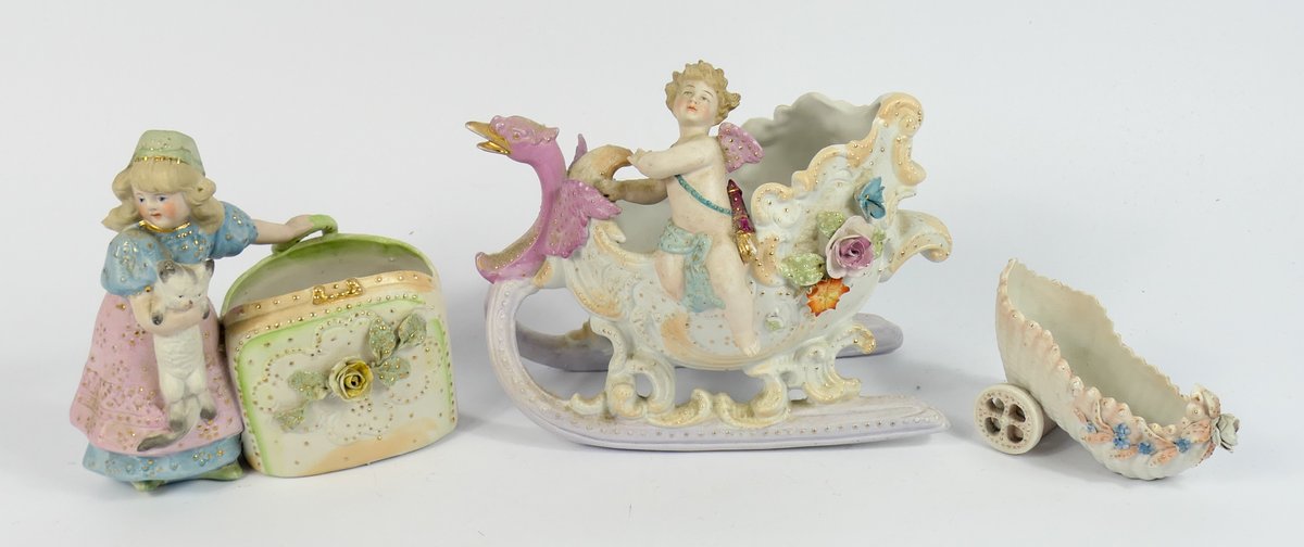 Three Antique Porcelain Bisque Vessels