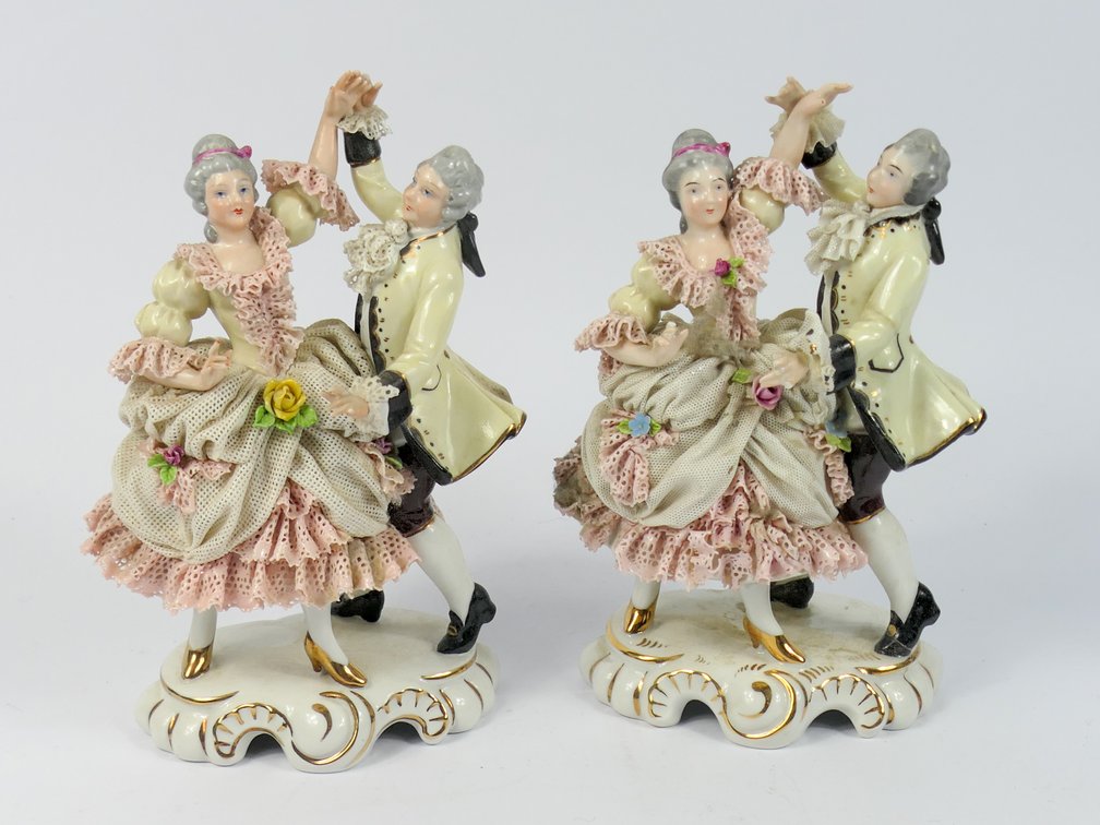 Pair of Dresden Lace Porcelain Figurines