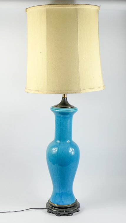 Asian Style Turquoise Ceramic Tall Urn-Shaped Lamp
