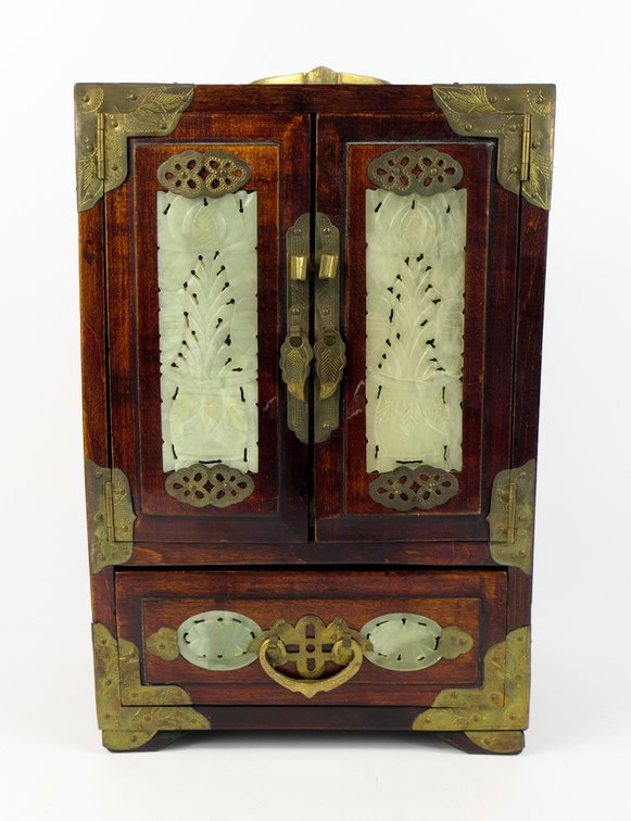 Chinese Redwood Jewelry Table Top Cabinet