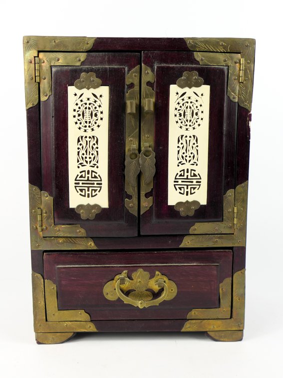 Chinese Redwood Jewelry Table Top Cabinet