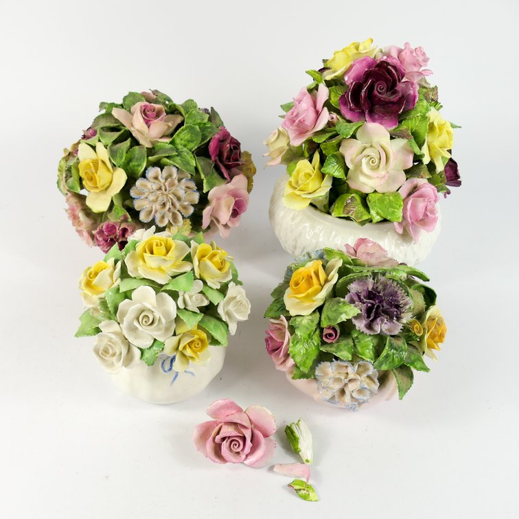 Four English Bone China Floral Baskets