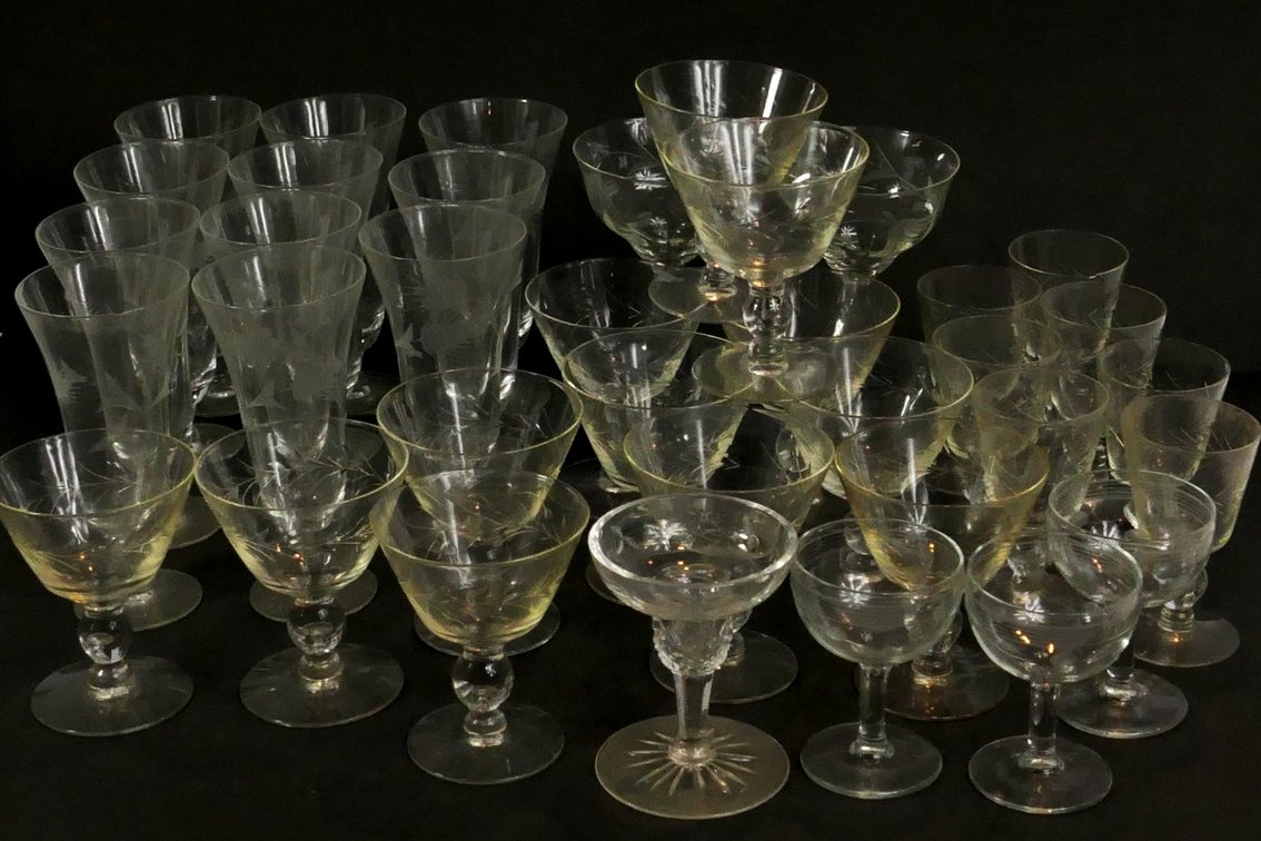 Vintage Clear Etched Glassware