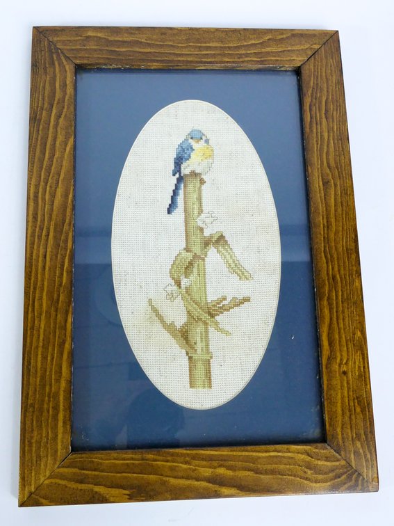 Framed Needlepoint Depicting a Bird