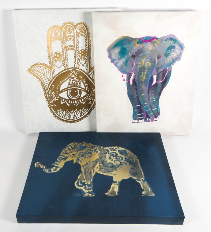 Three Printed Canvas Indian Art
