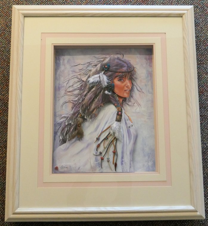 Mixed Media Framed Native American Girl