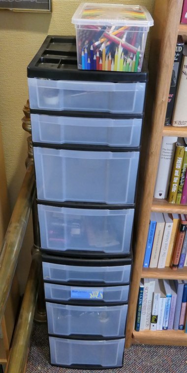 Plastic Four Drawer Caddies with Office Supplies