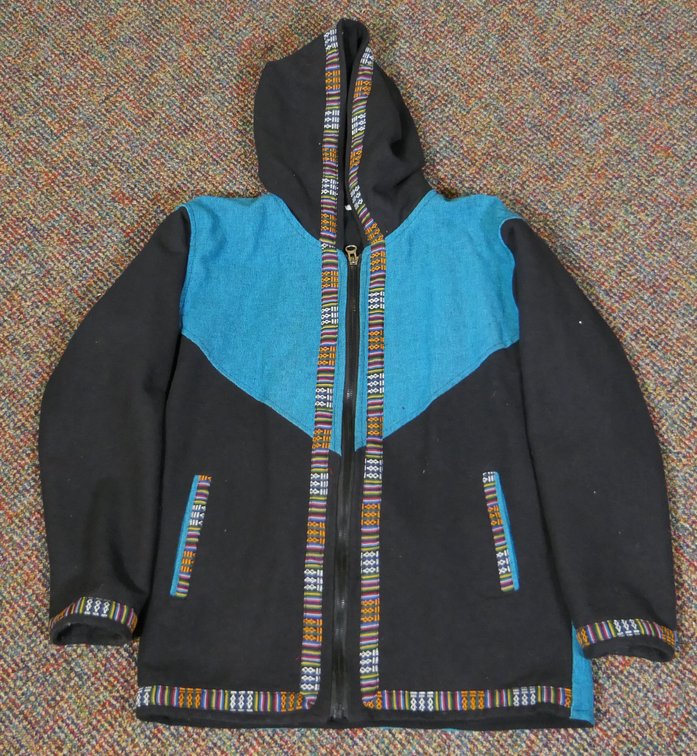 Turquoise and Black Cotton Coat from Nepal