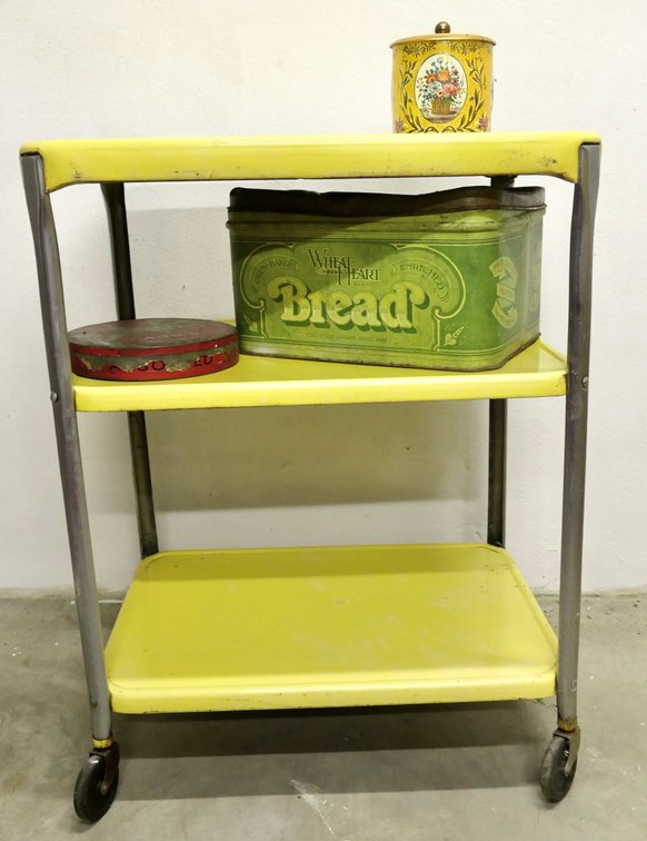 Metal Utility Cart and Tins