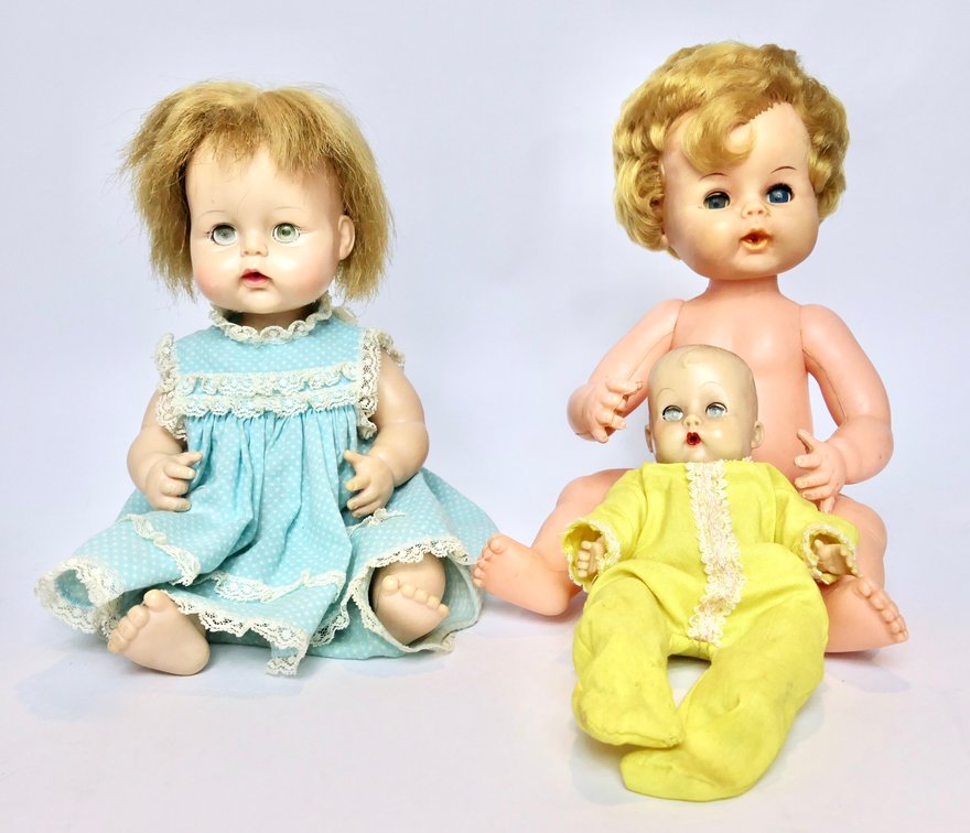 Three Vintage Drink-and-Wet Dolls