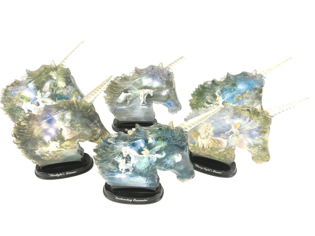 Six 2002 Bradford Exchange "Mysteries of the Unicorn" Sculptures