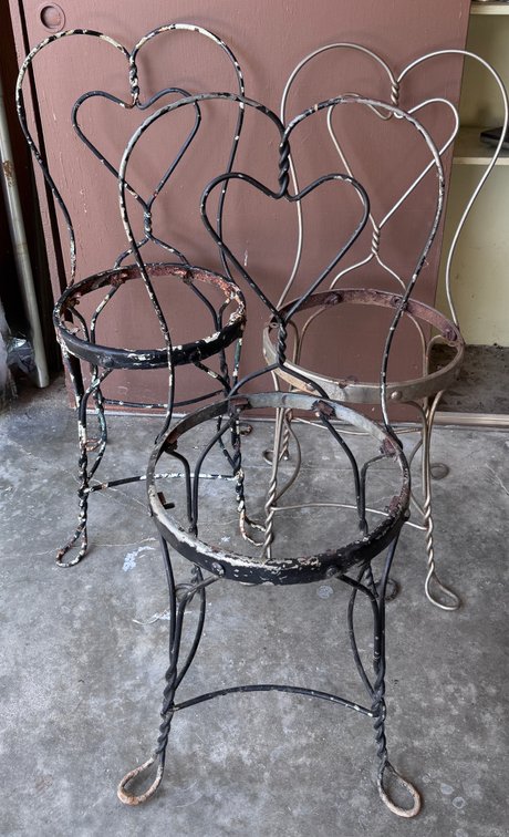 Three Wrought Iron Bistro Chairs for Refurbishing
