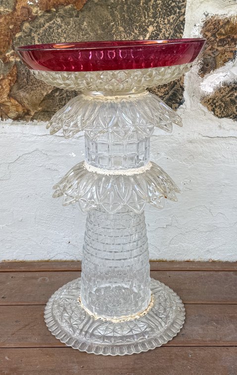 Pressed Glass Pedestal Birdbath
