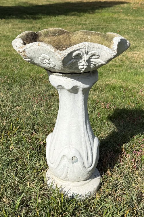 White Concrete Pedestal Birdbath