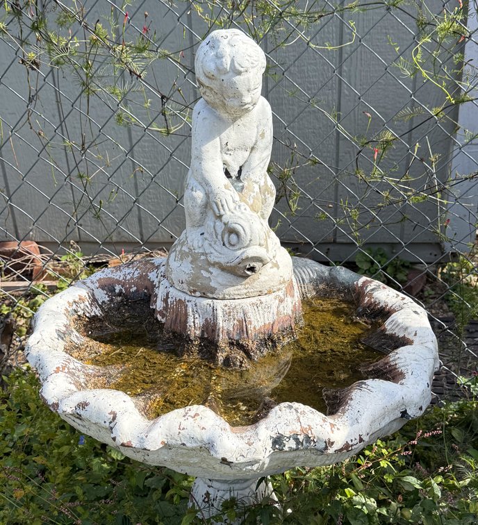 Concrete Cherub and Fish Garden Fountain