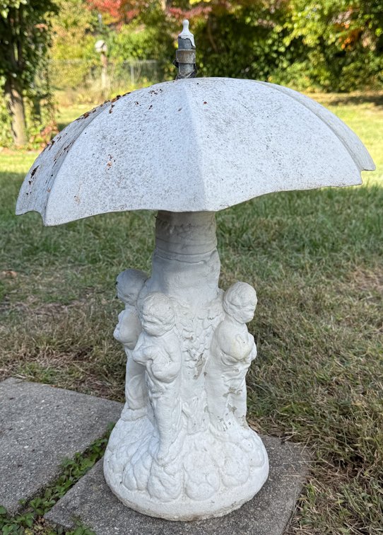 Figural Garden Statue with Umbrella Style Top